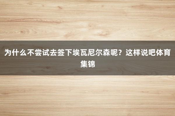 为什么不尝试去签下埃瓦尼尔森呢？这样说吧体育集锦